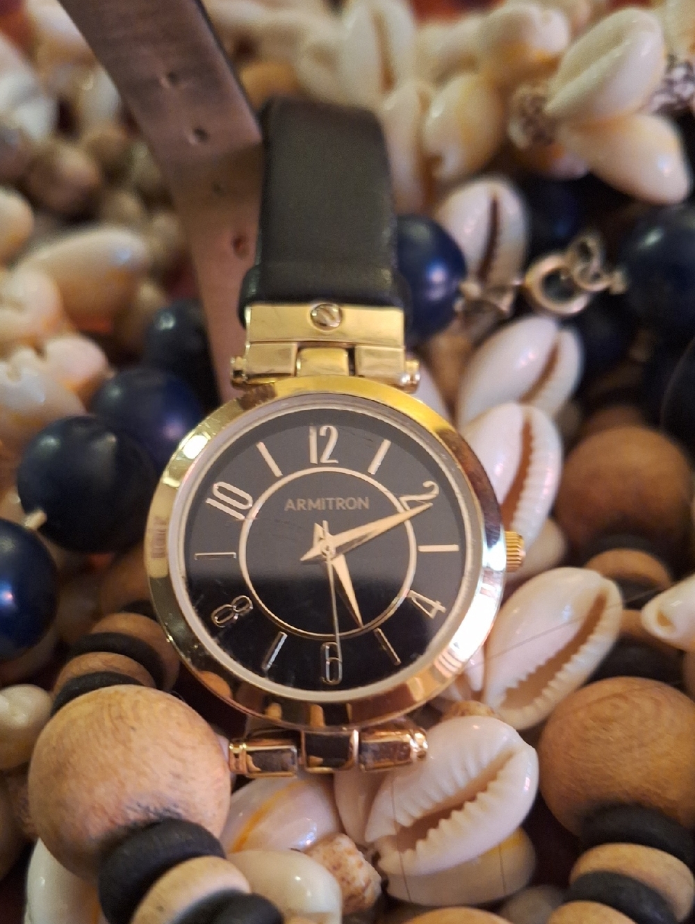 Shell & Bead Boho Necklace Set with Navy Beads And Watch